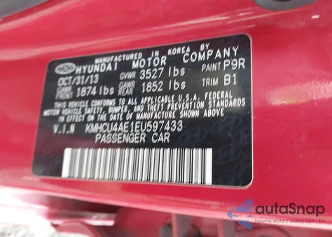 2014 Hyundai Accent Gls из США, поврежденный, VIN KMHCU4AE1EU597433